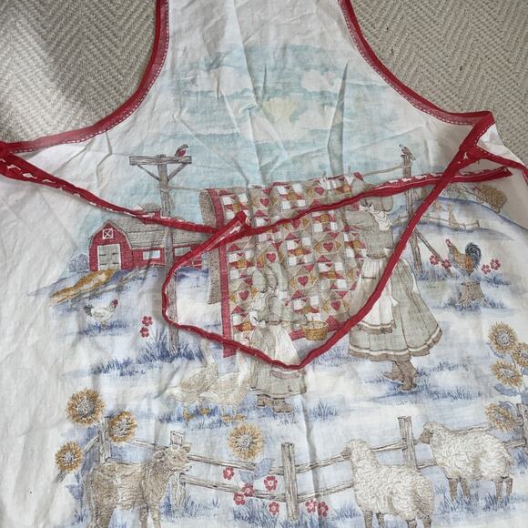 Vintage Full Apron Hand Made Quilt Prairie Farmhouse Sunbonnets Animals - Picture 7 of 7